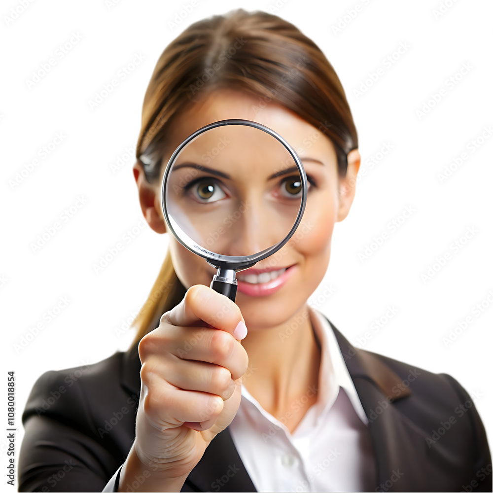 Close-up of woman holding magnifying glass while standing against Close-up of woman holding magnifying glass while standing against