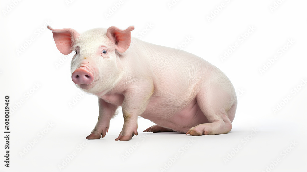 Charming and Realistic Photography of a Plump and Contented Pig on a Clean White Background Capturing the Essence of Farm Life and Animal Beauty Charming and Realistic Photography of a Plump and Contented Pig on a Clean White Background Capturing the Essence of Farm Life and Animal Beauty