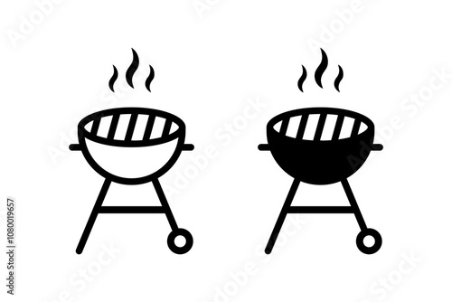 BBQ grill icon vector set. Barbecue with cover and smoke symbol