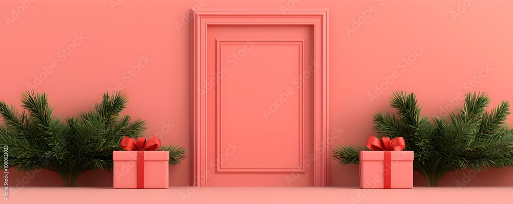 Festive Coral Room with Gifts and Greenery Festive Coral Room with Gifts and Greenery