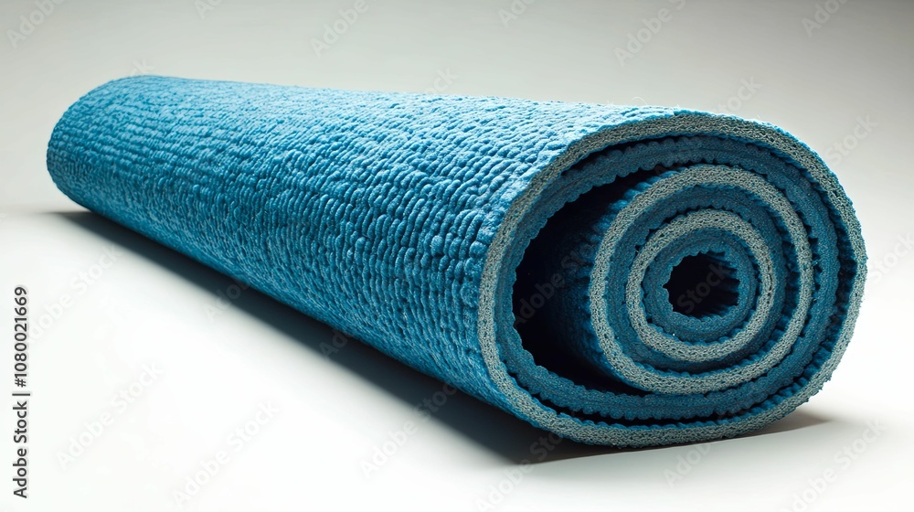 Rolled Blue Exercise Mat with Textured Surface Rolled Blue Exercise Mat with Textured Surface