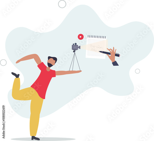 Video script and screenplay text writing work for movie.Shooting scene paper instructions and scenario document for television.flat characters.