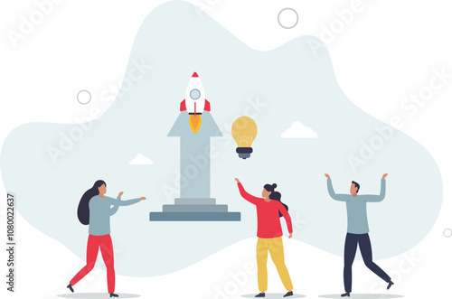 Startup and new innovative business project launch.flat characters.