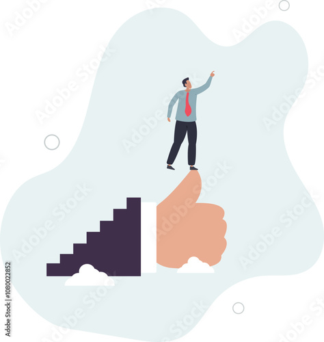 Success steps to reach work achievement, stair or ladder of success, self improvement or career development, step to succeed and reach goal concept.flat characters.