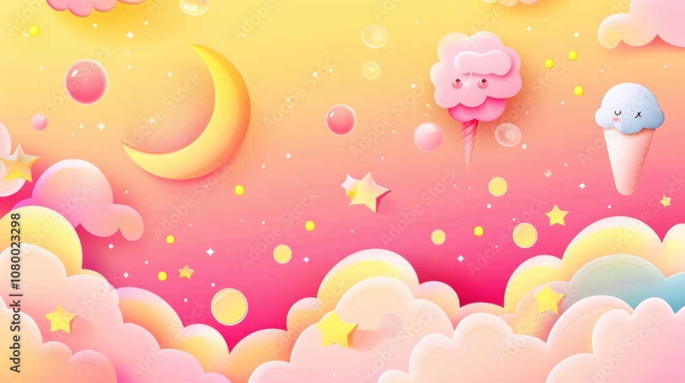 Whimsical Night Sky with Cotton Candy and Ice Cream Whimsical Night Sky with Cotton Candy and Ice Cream
