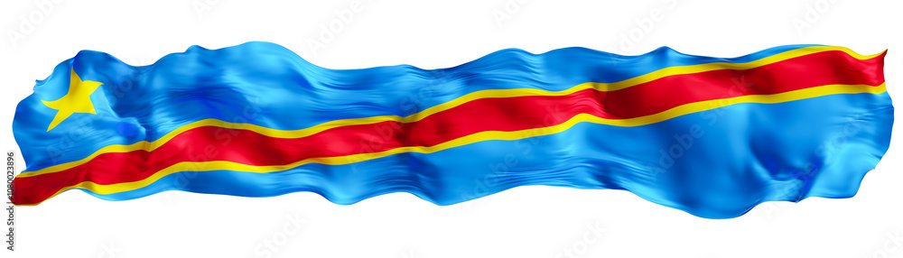 Fototapeta premium Stylized flag of Democratic Republic of Congo on transparent background. Footer, header or divider. Cut out wide, panoramic element. Banner for patriotic themes or national event promotions. 3D.