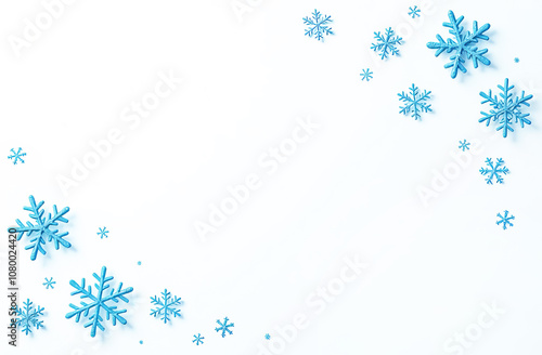 Blue snowflake set on white background, close-up