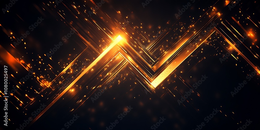 Fototapeta premium Abstract dark background with glowing upward arrows.