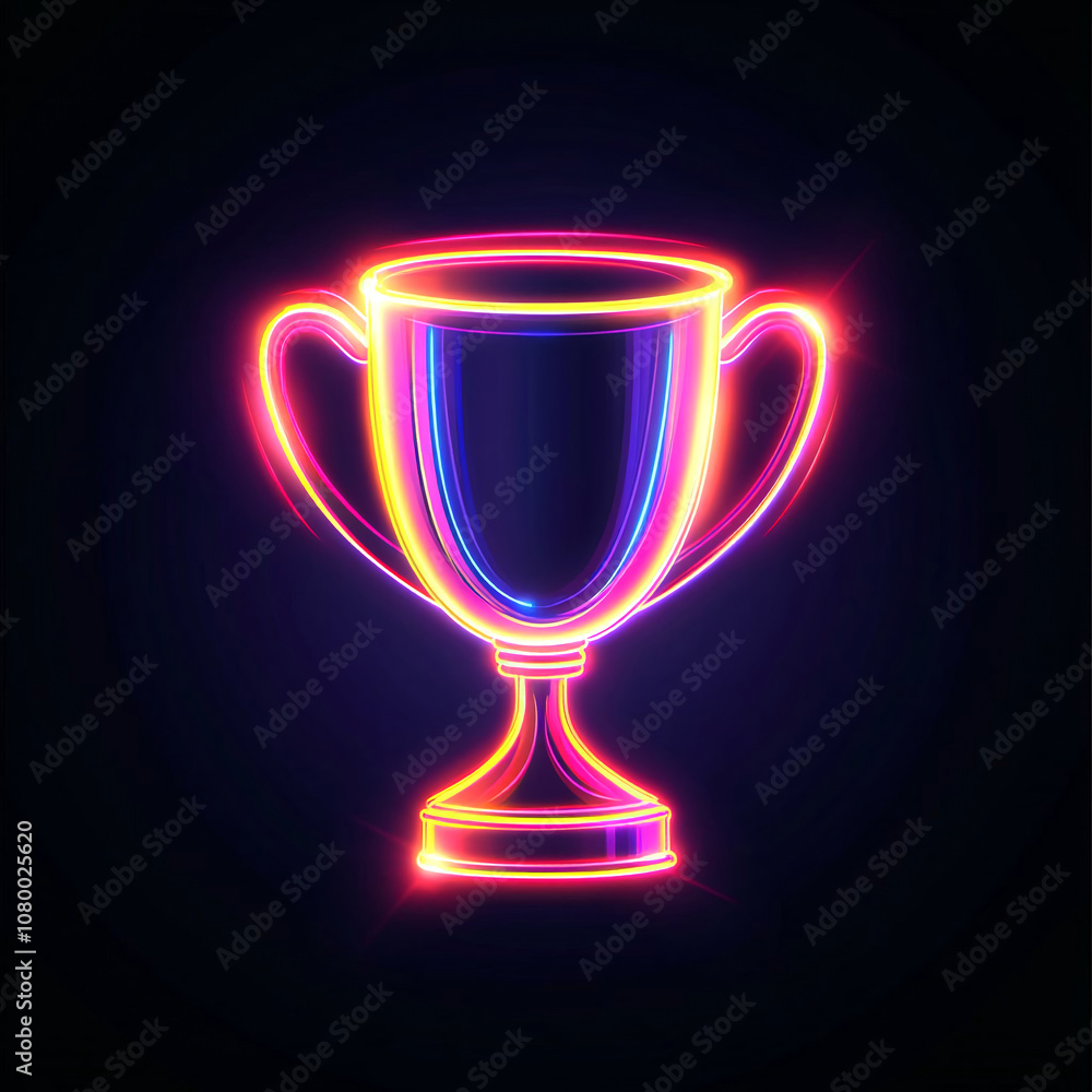 Neon Trophy Cup Icon in Vibrant Blue and Pink Glow on Dark Background Neon Trophy Cup Icon in Vibrant Blue and Pink Glow on Dark Background