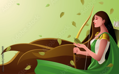 Vector illustration of Artemis, the Greek goddess of chastity, childbirth, hunting, and the moon