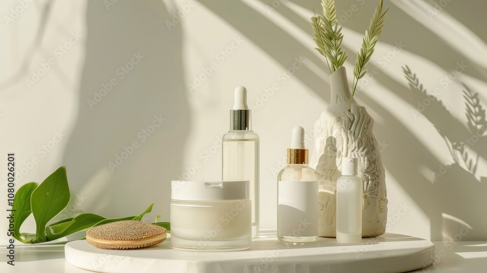 Elegant Skincare Products Display in Natural Sunlight Elegant Skincare Products Display in Natural Sunlight