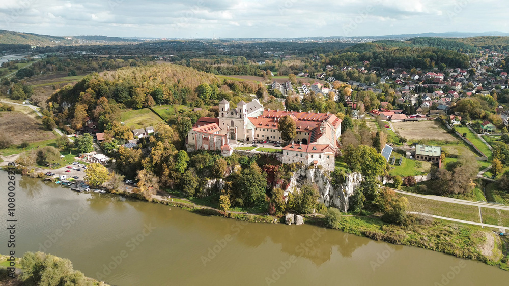 Aerial view of Tyniec Abbey by Vistula River Aerial view of Tyniec Abbey by Vistula River