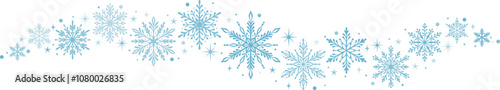 Ice wave snowflake vector decorative banner, snow illustration elegant crystal shapes, magical clip art, decorative border design