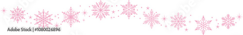 Cute pastel pink snowflake vector banner, Christmas border, decorative clip art element