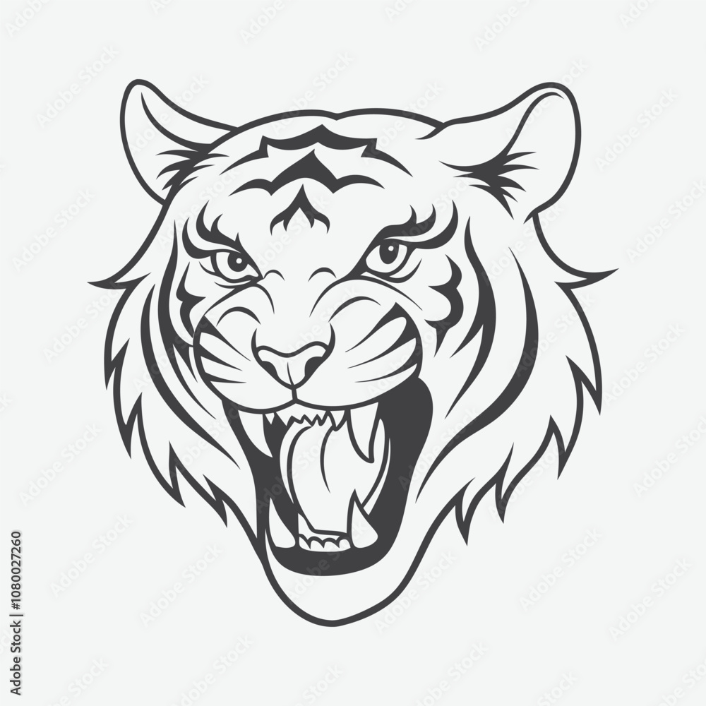 Fototapeta premium Tiger Head Line Art Logo Vector Illustration Isolated On White Background Perfect for Branding and Design