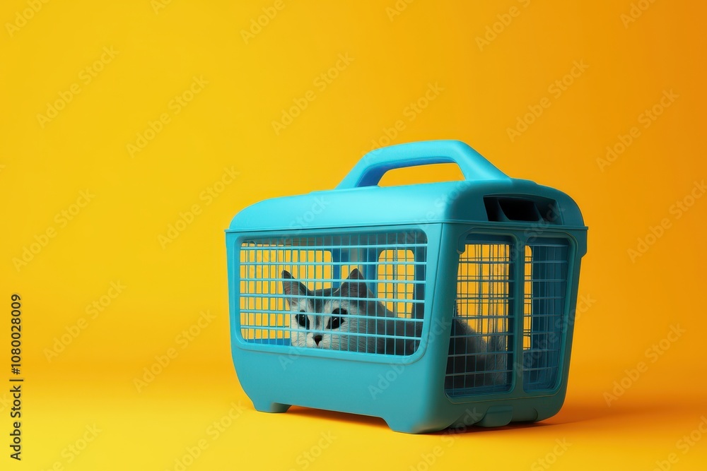 A cat is inside a blue pet carrier A cat is inside a blue pet carrier