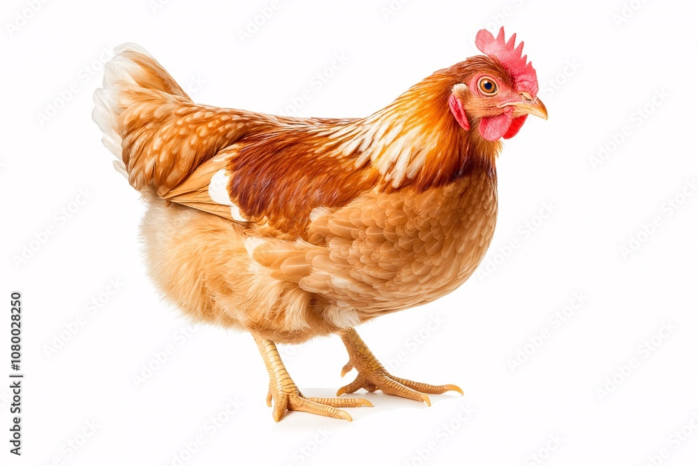 Fototapeta premium Isolated Chicken on a White Background Featuring Natural Feathers and Bright Colors