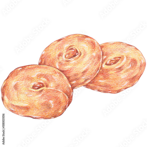 colombian pandebonos with mozzarella cheese, bread and cheese color pencil drawing style photo