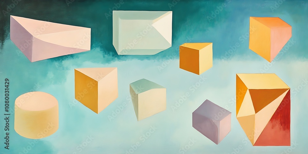 Floating geometric shapes in soft colors Floating geometric shapes in soft colors