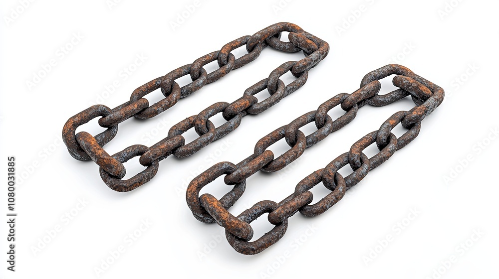 Obraz premium Detailed image of three rusty metal chains, ideal for industrial, nautical, or historical themes, capturing an aged and rugged aesthetic. 