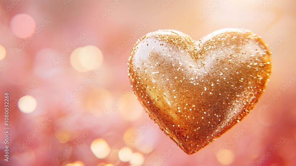 A golden heart shining in a soft pink gradient background. A golden heart shining in a soft pink gradient background.