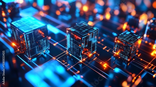 Cube technology on converging point of circuit with abstract

 photo