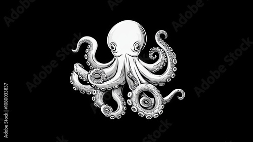 Abstract Octopus Logo Design with Tentacles in Minimalist Style, Perfect for Marine, Ocean, and Sea Life Branding, Aquatic Business Identity, or Wildlife Conservation Icon photo