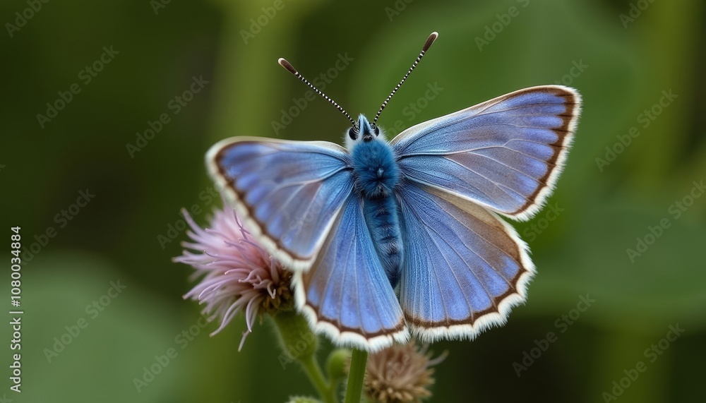 A closeup of a vibrant blue butterfly perched on a pink flower A closeup of a vibrant blue butterfly perched on a pink flower