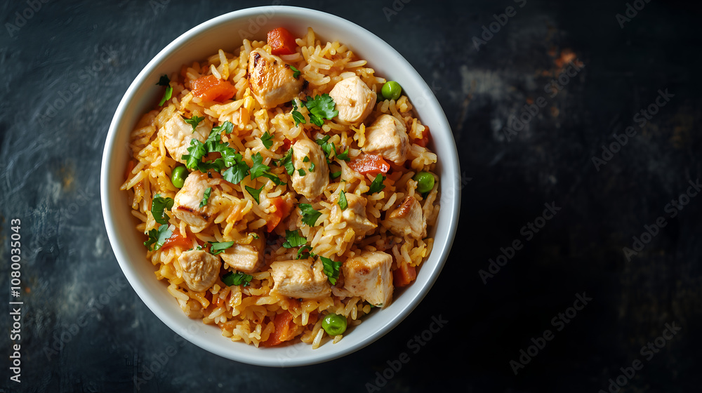 Chana masala with rice in a bowl on white background Chana masala with rice in a bowl on white background