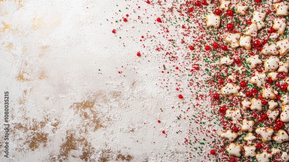 Fototapeta premium White Frosted Cookies with Red and Green Sprinkles