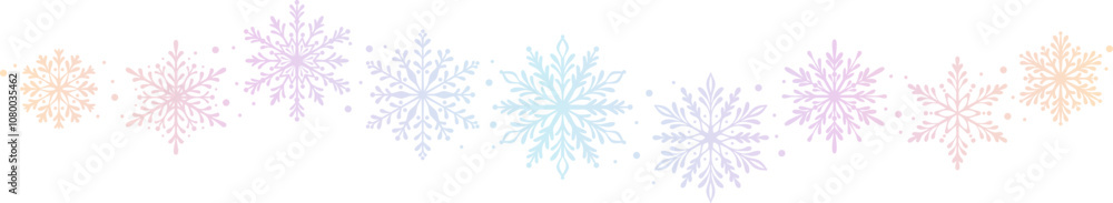 Pastel gradient snowflake banner, vector snowflake wave border, decorative festive winter holiday greeting card element design Pastel gradient snowflake banner, vector snowflake wave border, decorative festive winter holiday greeting card element design