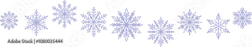 Purple snowflake banner, vector snow illustration border design, magical festive holiday clip art design