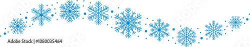 Geometric snowflake wave border, vector snow clip art illustration, decorative winter holiday banner design, isolated