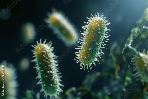 High-Magnification 3D Illustration of Salmonella Bacteria