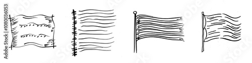 Designed as a doodle with modern icon, a fluttering flag on a stick