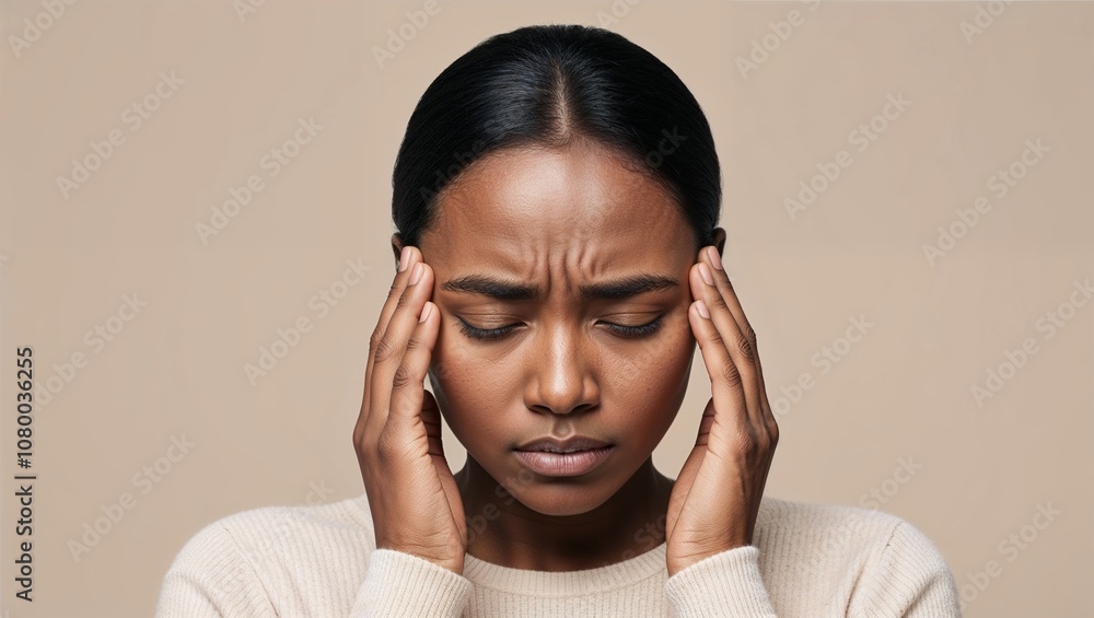Woman with sad expression holding her head, conveying emotions of Blue Monday, copy space Woman with sad expression holding her head, conveying emotions of Blue Monday, copy space