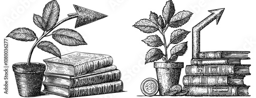 Educating about finance, economics, investment knowledge, and money composition. Modern flat illustration isolated on white.