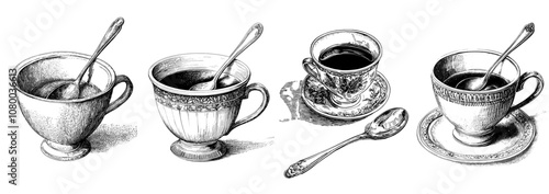 An illustration of a coffee cup with the spoon dipped in it.