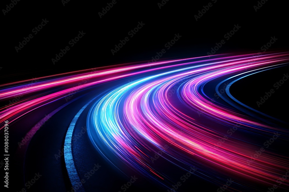Abstract digital lines with shifting light effects in a deep purple background Abstract digital lines with shifting light effects in a deep purple background