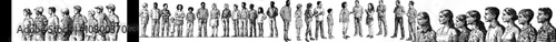 Top-down view of surprised people. Shocked men and women standing, gazing. Flat graphic modern illustrations isolated on white.