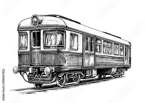 Turning diesel commuter train. Perspective illustration.