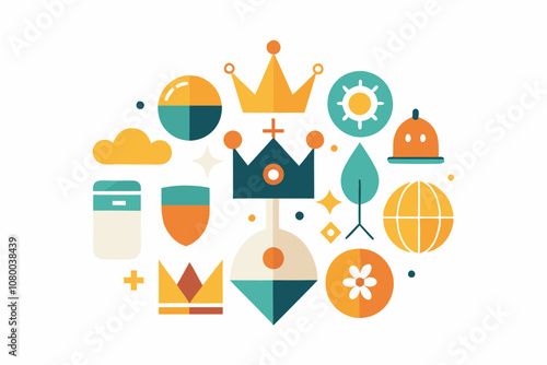 Minimalist abstract icons celebrating kings day and epiphany