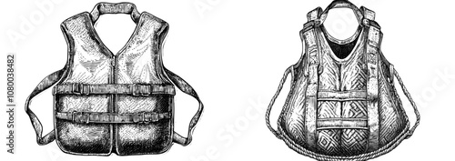 The lifesaver jacket is part of the safety equipment. Simple flat illustration.