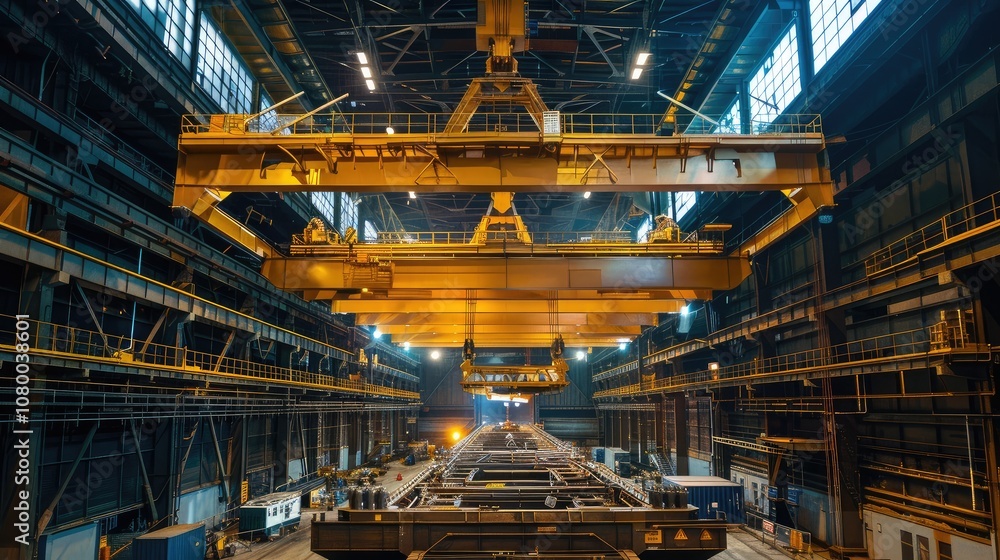 Large Industrial Overhead Crane in a Modern Warehouse Large Industrial Overhead Crane in a Modern Warehouse