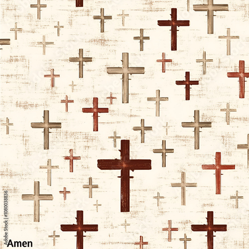 Amen, Christian cross seamless pattern repeatable holy texture