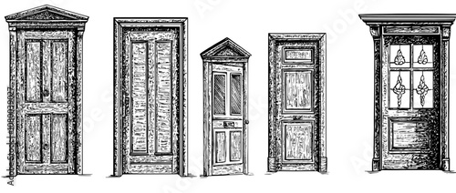 Animated steps for opening and closing a door. White frames for a sprite asset for a game. Modern isolated image.