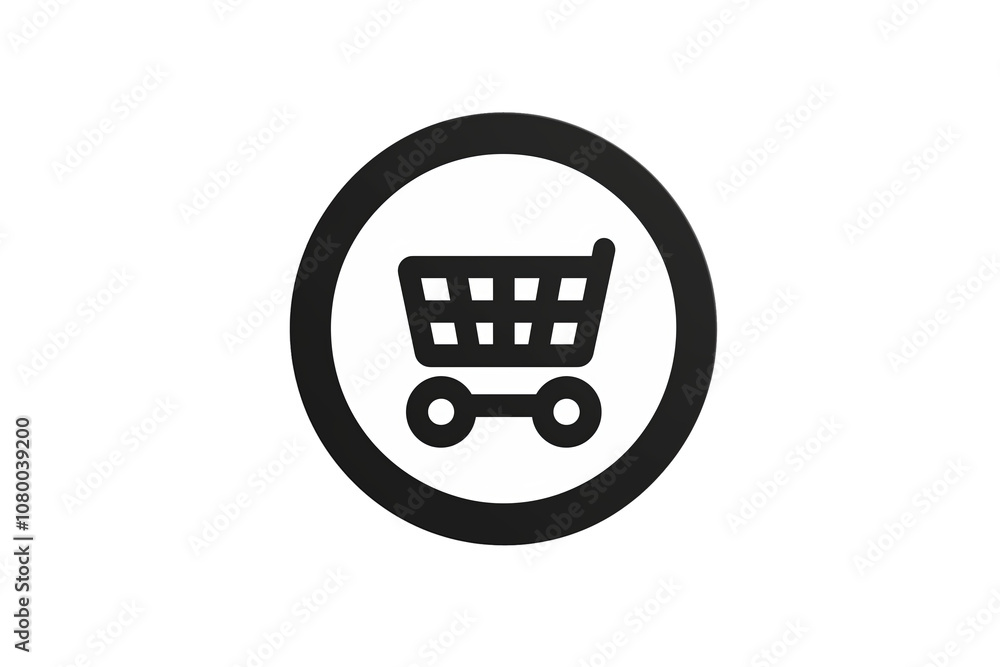 PNG cut out isolated background. A simple, black and white shopping cart icon encircled within a bold border, representing online shopping, retail, and e-commerce. PNG cut out isolated background. A simple, black and white shopping cart icon encircled within a bold border, representing online shopping, retail, and e-commerce.