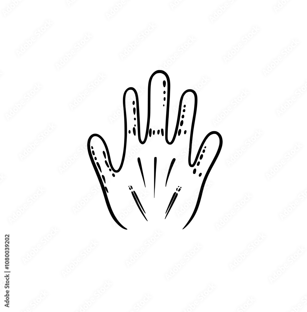 A modern drawing in the doodle style of a protective glove. Hand tools, construction tools A modern drawing in the doodle style of a protective glove. Hand tools, construction tools