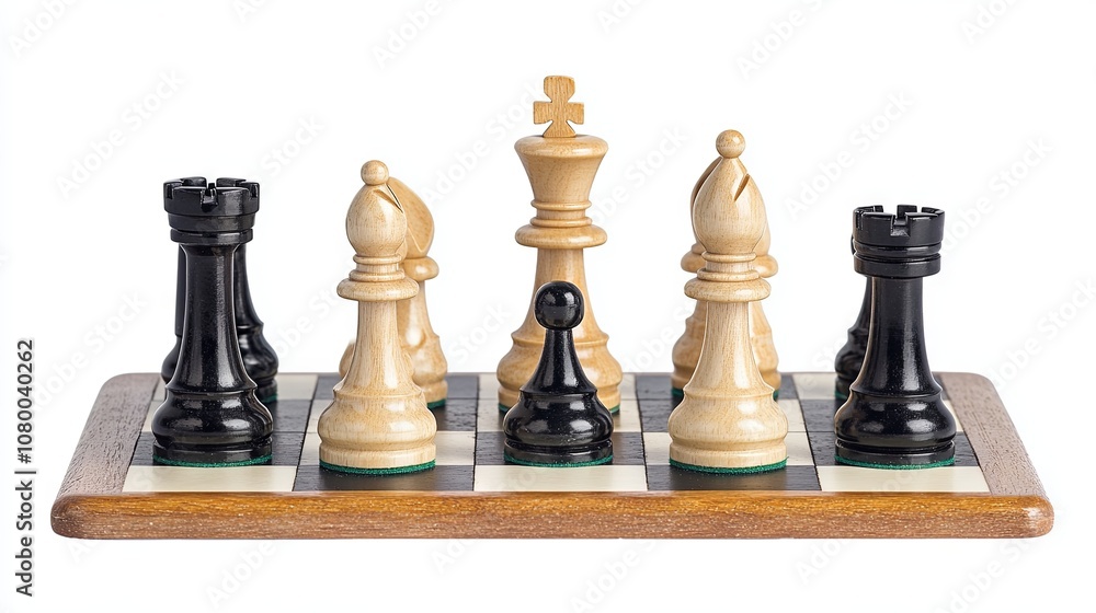 A set of black chess pieces arranged on a clean background A set of black chess pieces arranged on a clean background