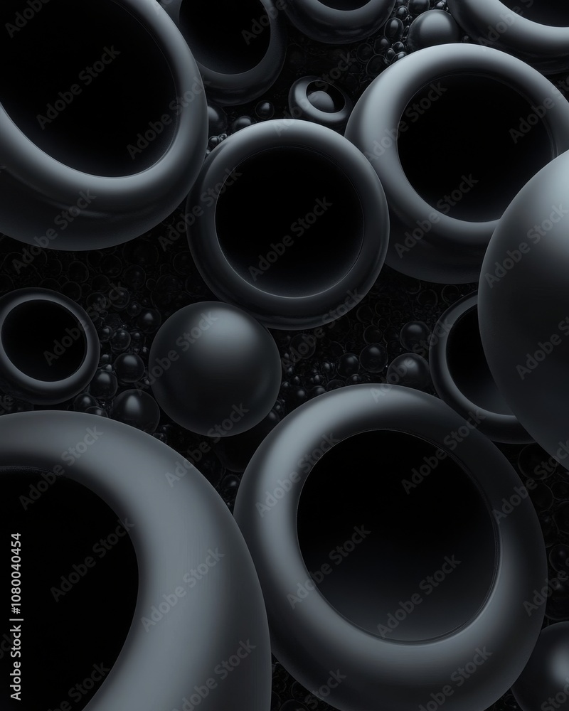Digital Art Beauty: Spheres and Circles on Matte Black